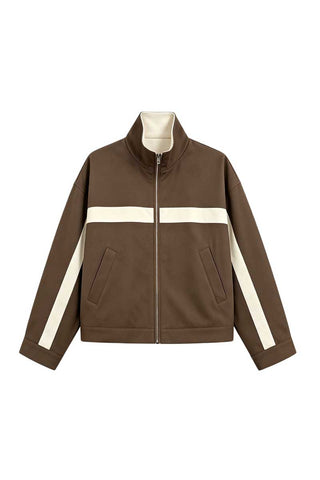 Colorblock Stripe Stand-Collar Zip Jacket