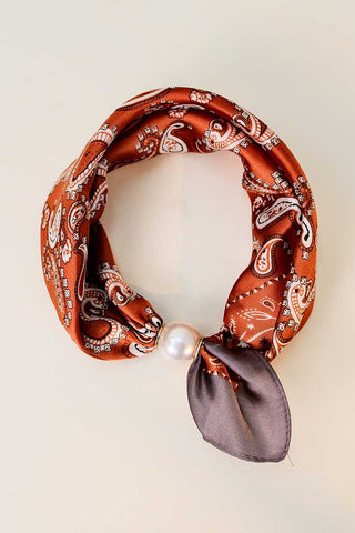 Paisley Print Pearl Buckle Neck Scarf