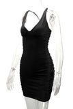 Ruched V-Neck Sleeveless Bodycon Mini Dress