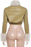 Faux Fur Trim Double-Breasted Crop Jacket