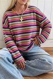 Striped Crew Neck Long Sleeve Knit Top