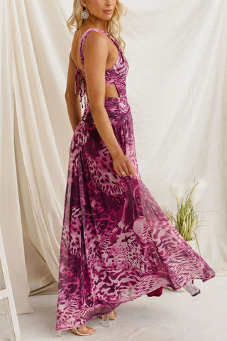 Halter Neck Ruched Maxi Casual Dress
