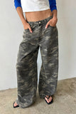 Camouflage Print Wide-Leg Straight Jeans