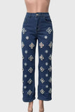 Stud Cutout All-Over Straight Jeans