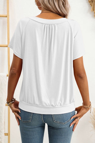 V-Neck Gathered Short Sleeve Top