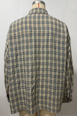 Plaid Smocked Pocket Long Sleeve Shirt