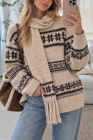 Snowflake Knit Crew Neck Sweater