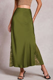 High-Waist Lace Side Slit Midi Skirt