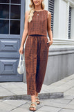 Sleeveless Plaid High-Waist Pants Set