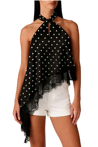 Lace Trim Asymmetric Halter Tank