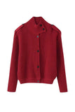 Ribbed Knit Button-Front Mock Neck Cardigan
