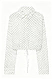 Tie-Waist Button-Front Long Sleeve Blouse