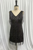 Sequin Fringe V-Neck Sleeveless Mini Dress