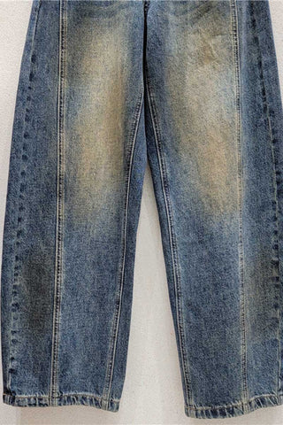 High-Waist Faded Barrel Jeans