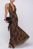 Polka Dot Halter V-Neck Maxi Dress