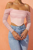 Sheer Sleeve Off-Shoulder Crop Blouse