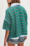 Striped Contrast Hem Crew Neck T-Shirt