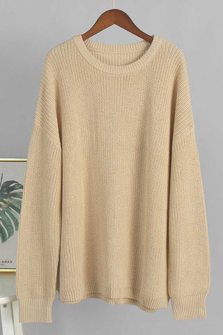 Textured Knit Crew Neck Oversized Sweater