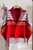 Plaid Fringed Wrap Poncho Scarf