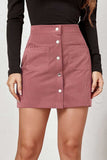 High-Waist Ribbed Button-Front Mini Skirt
