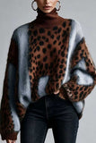Leopard Print Turtleneck Knit Sweater