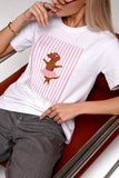 Striped Dog Graphic Crew Neck T-Shirt