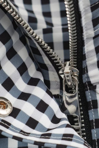 Plaid Drawstring Hem Zip-Up Jacket