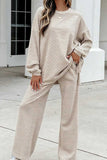 Striped Crew Neck Wide-Leg Pants Set