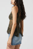 Sheer Floral Lace V-Neck Ruffle Tank
