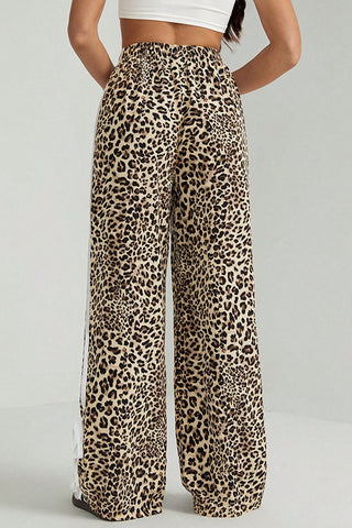 Leopard Print Side Stripe Wide Leg Pants