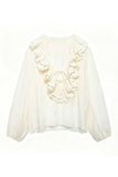 Ruffle V-Neck Long Sleeve Blouse