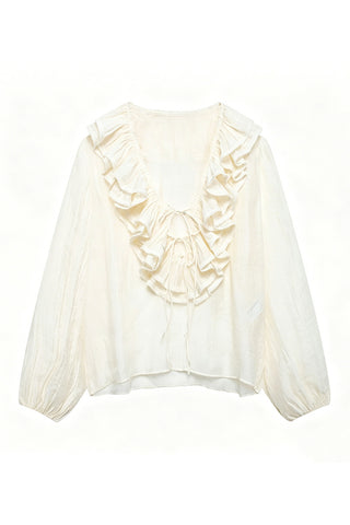 Ruffle V-Neck Long Sleeve Blouse