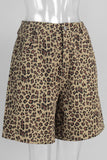 Leopard Print Denim Shorts
