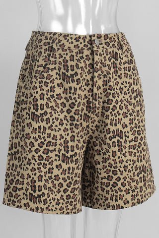 Leopard Print Denim Shorts