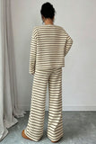Striped Knit Crew Neck Pants Set