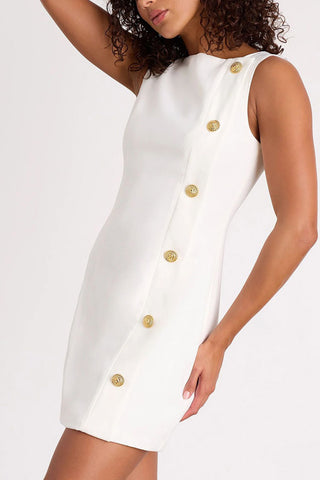 Sleeveless Button-Accented Evening Dress