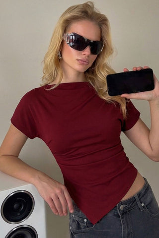 Boat Neck Asymmetrical Ruched Top