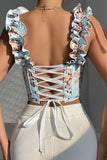 Ruffle Strap Floral Corset Tank Top