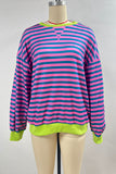 Striped Crew Neck Contrast Trim Top