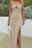 Strapless Knit Maxi Dress with Side Slit