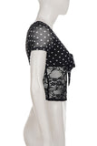 Polka Dot Sheer Lace Bow T-Shirt