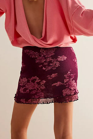 Floral Scalloped Hem Mini Skirt