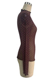 Sheer Polka Dot Mock Neck Long Sleeve Top