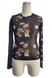 Sheer Floral Mock Neck Long Sleeve Top