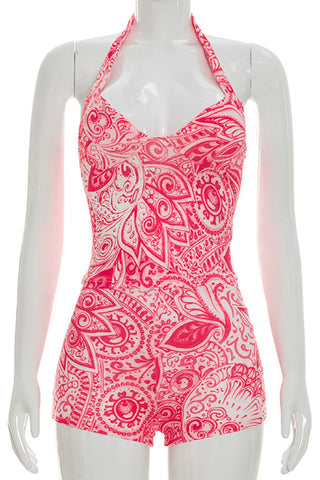 Snake Print Halter Bodycon Mini Short Set