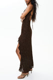 Ruched Square Neck Lace Maxi Dress