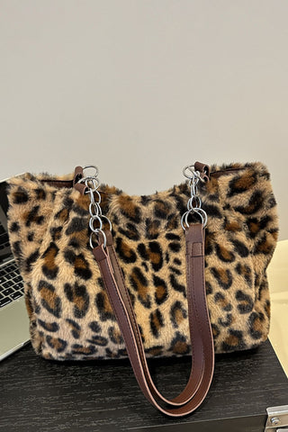 Faux Fur Leopard Print Tote Bag