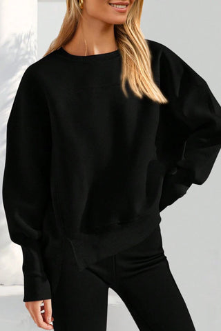 Crew Neck Side Slit Pullover