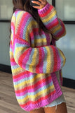 Striped Open-Front Chunky Knit Cardigan
