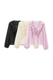 Ruffle V-Neck Puff Sleeve Blouse